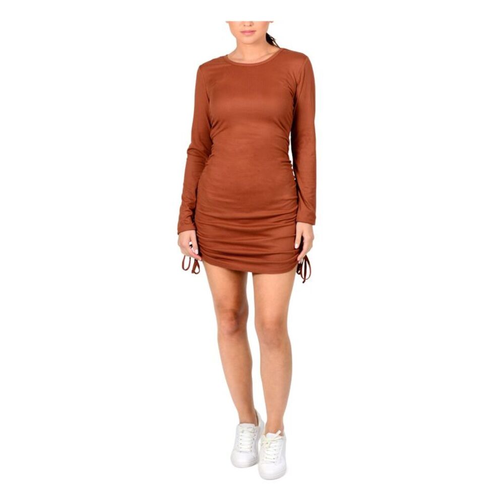 HIPPIE ROSE Womens Body Con Short Dress Brown Long Sleeve Party Juniors L